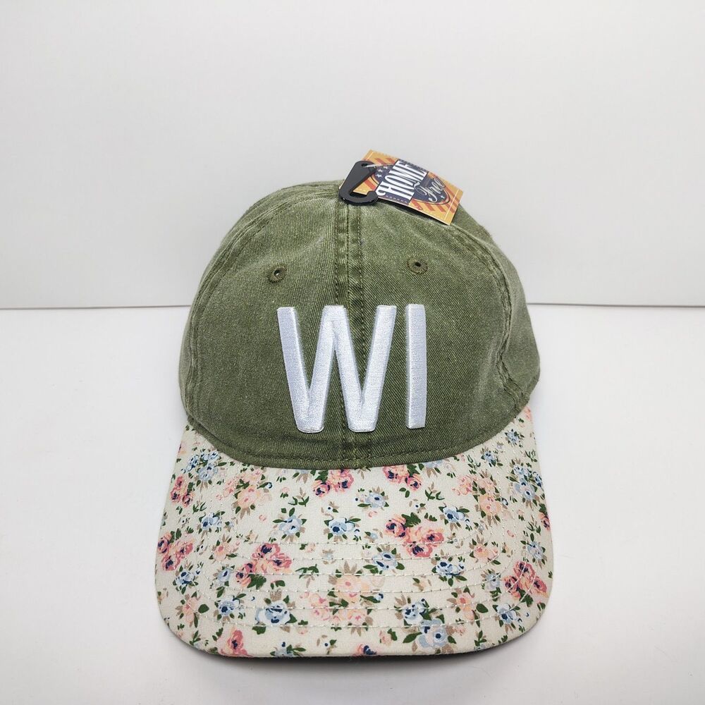 Home Free 100% Cotton Green WI Adjustable Baseball Cap Floral Brim Womens OSFM